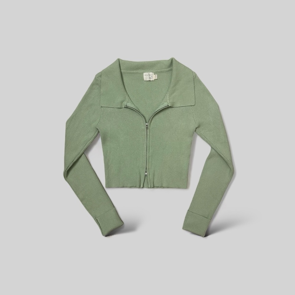 Cropped Two Way Zip Up Ribbed Cardigan (never worn)